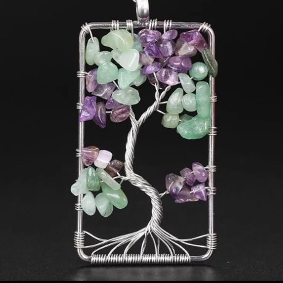 Silver Tree of Life Stone Pendant Necklace - Picture 1 of 8